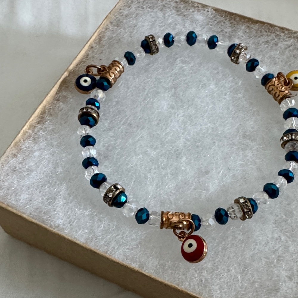 Blue Evil Eye Beaded Bracelet - Picture 2 of 4